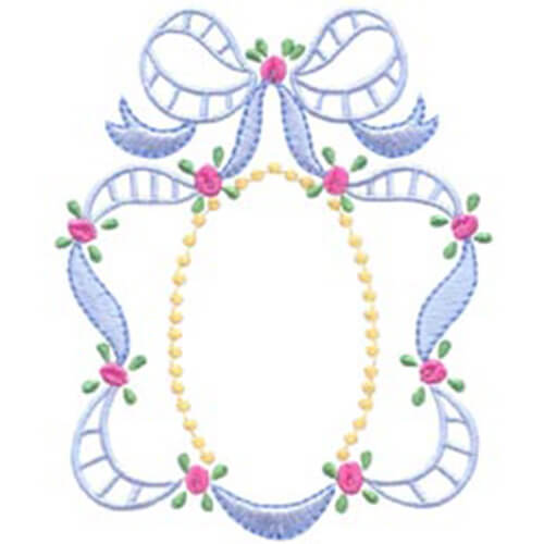 Corner Rosebuds with Bow & Oval Frame with Bow