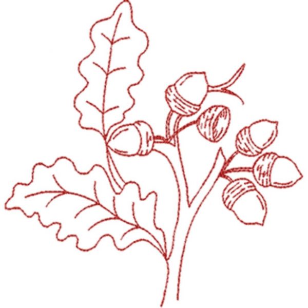 Acorns with Leaves (Redwork Quilt Design)