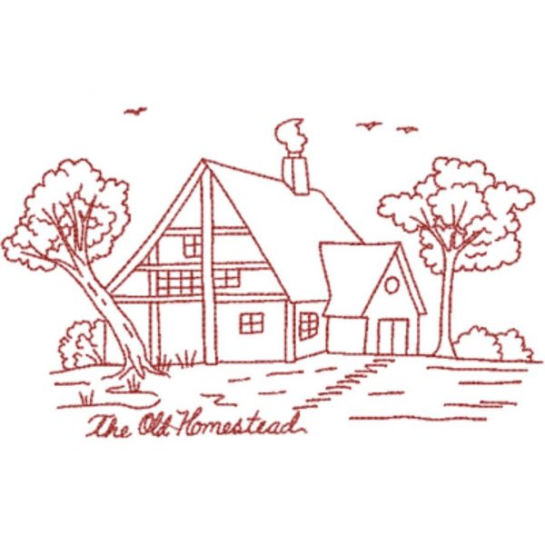 The Old Homestead (Redwork Quilt Design)