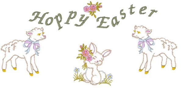 Bunny and Lamb in Fabric Shadow Applique and Happy Easter Towel