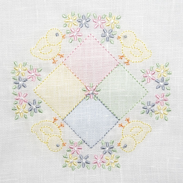 Color Block Quilt Square with Chicks and Florals